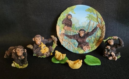 Popular Imports Monkey Bananas Miniature Tea Set Vintage 1997 Resin Complete