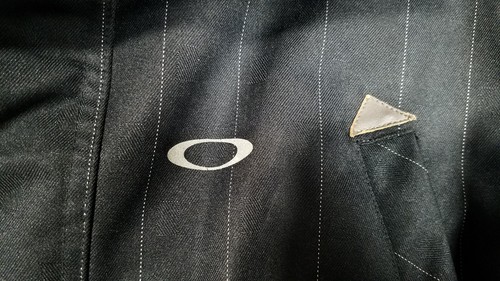 Oakley Jacket Full Zip Hood Parka Black Pinstripe Coat Magnetic Buttons Pockets - Picture 15 of 24