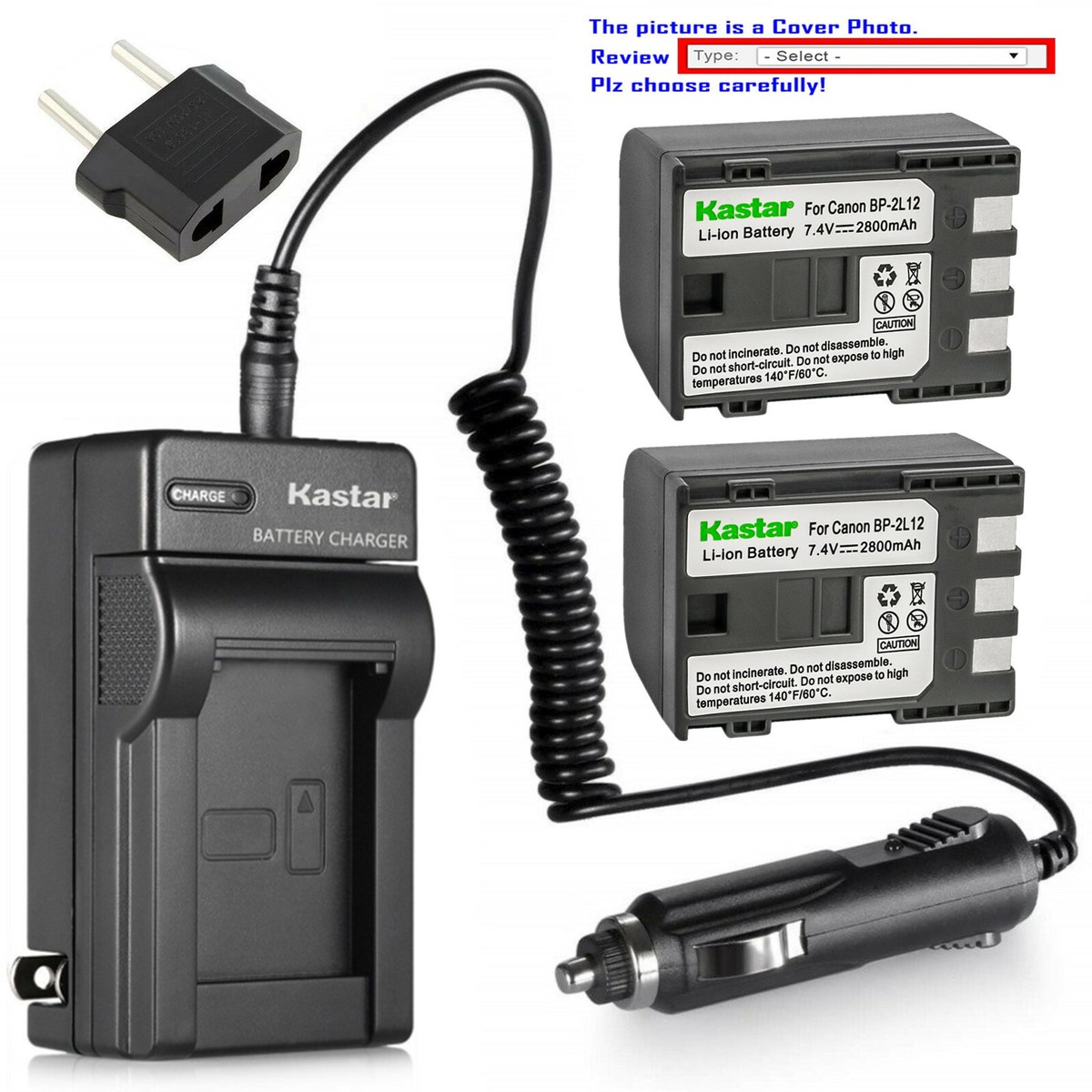 Kastar Battery AC Charger for Canon NB-2L12 NB-2L14 Canon Elura