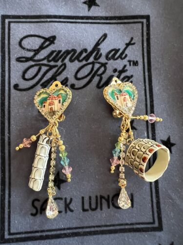 Lunch at the Ritz LITTLE ITALY Clip Earrings; RARE & Menu Card!