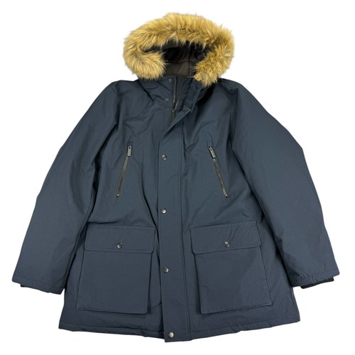 Club Room Mens Removable Faux Fur Hood Ultra Loft Parka Jacket Navy Blue XL
