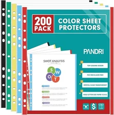 Sheet Protectors, PANDRI 200 Pack Color Heavy Duty Plastic Page Protectors Sheet