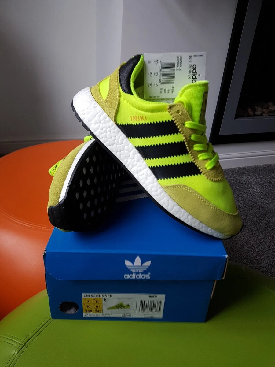 Deadstock ADIDAS INIKI RUNNER SOLAR YELLOW BLACK BOOST UK 6.5 Eur