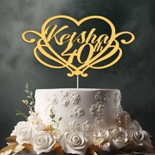 Personalised Acrylic Cake Topper Mirrored Happy Birthday Custom Name & Age