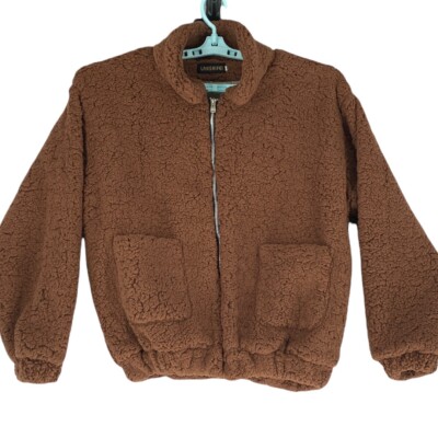 Lanshifei Women's 2-Pocket Full Zip Fleece Jacket Brown Size XL