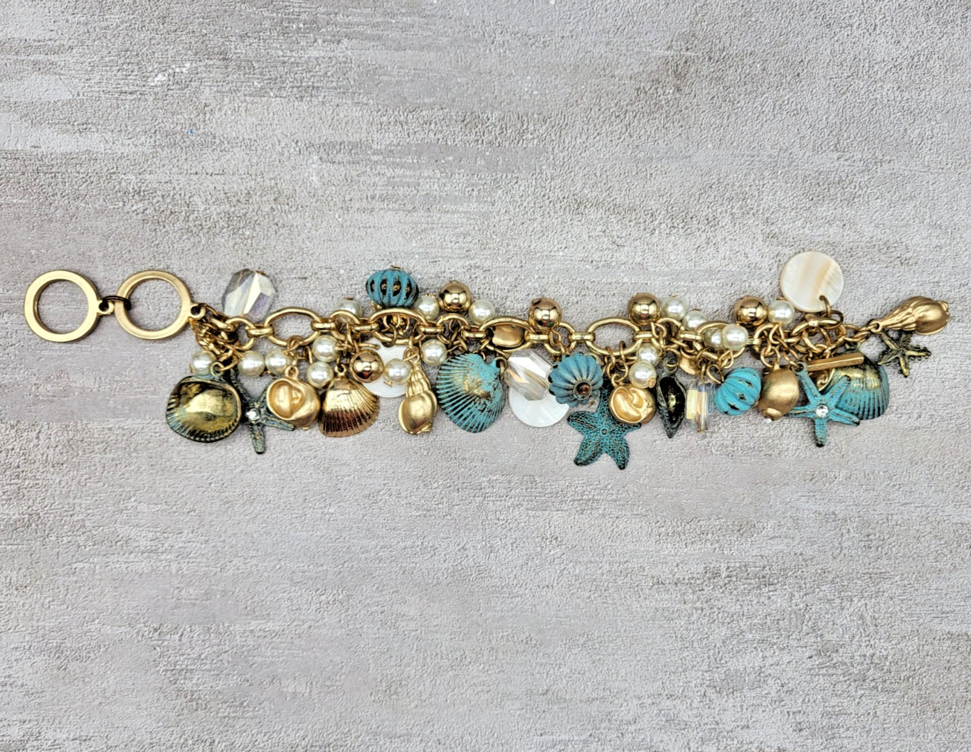 Ocean Beach Theme Charm Bracelet Shell Style Dang… - image 9