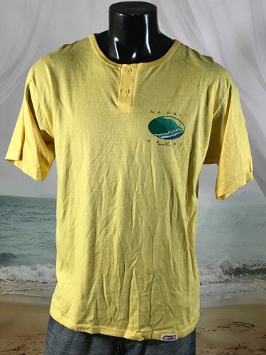 New NA PALI KAUAI Crazy Shirts Hawaii Sz L Yellow Henley Single Stitch Deadstock - Picture 2 of 12
