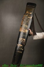 47.2'' Rare Old Chinese Wood lacquerware Gold People Guzheng Qin Instruments