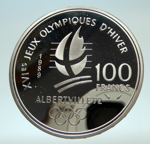 1989 FRANCE Figure Skating 1992 Olympics Proof Silver 100 Francs Coin i76885 - Picture 2 of 3