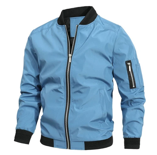 NEU Herren Full Zip Bomber Jacke Leicht Windjacke Freizeit Frühling Herbst Dünn - Bild 10 von 21