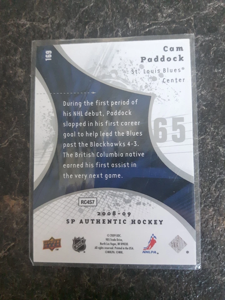 2008-09 Sp Authentic Future Watch Cam Paddock Rookie RC 568/999 Card# 169 - Image 2 of 2