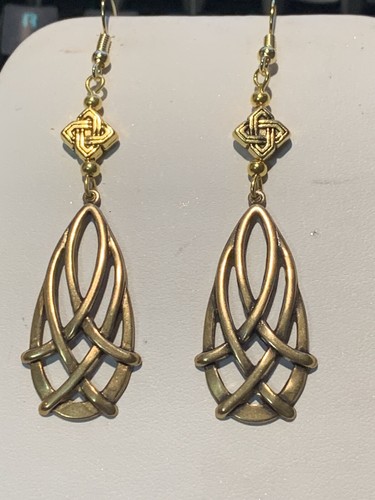 NEW ITEM-ON SALE HANDCRAFTED GOLDEN CELTIC WEAVE DROP EARRING-NEW. style #4 - Picture 9 of 10