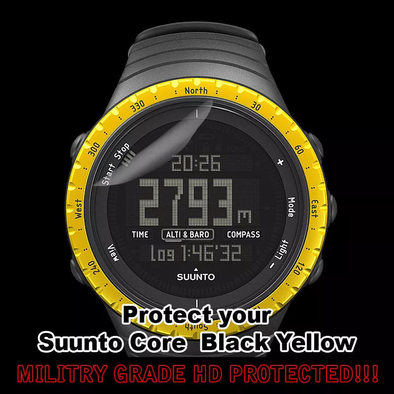 Suunto Core Black Yellow HD Clear Crystal Protector Ant Scratch set 2