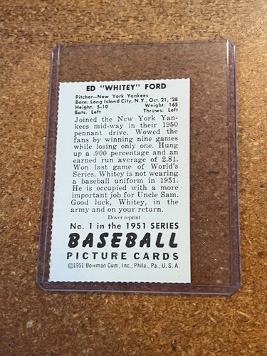 1977 Dover Publications 1951 Bowman Reprint # 1 Ed Whitey Ford - Picture 6 of 8