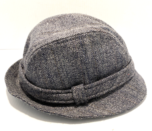 Wool Fedora Hat Gray Country Gentleman Tweed Herringbone Mens LARGE USA VTG - Picture 2 of 8