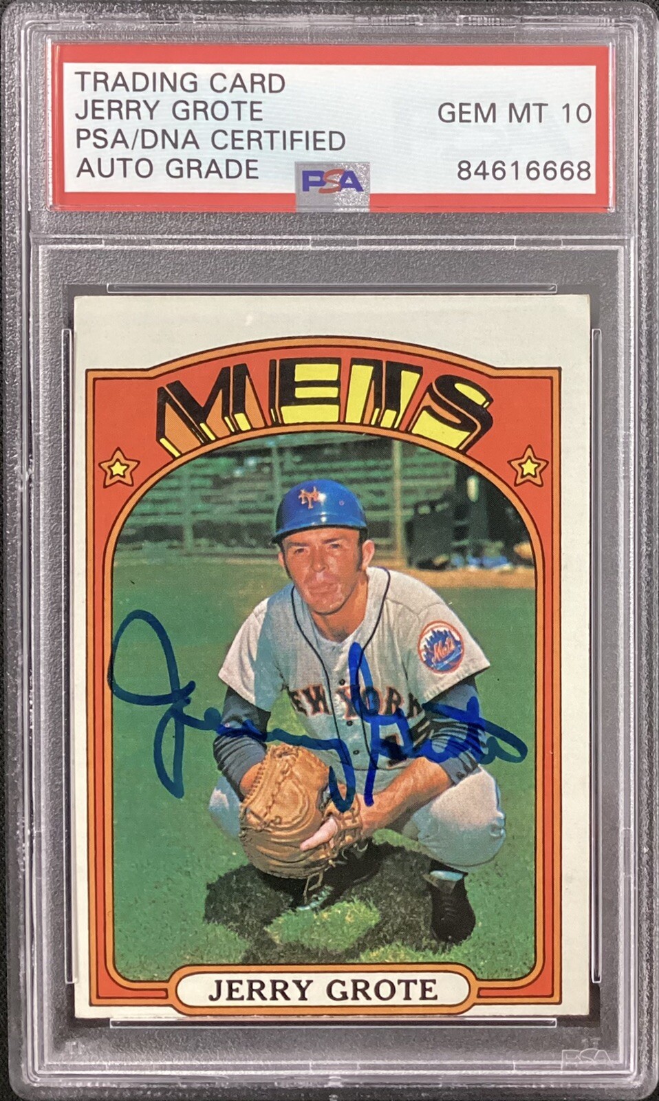 Jerry Grote Signed 1972 Topps 655 Baseball Card NY Mets PSA/DNA Auto