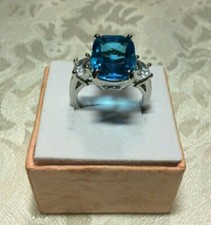7.5 Ctw Blue cushion cut white cz ring, size 7