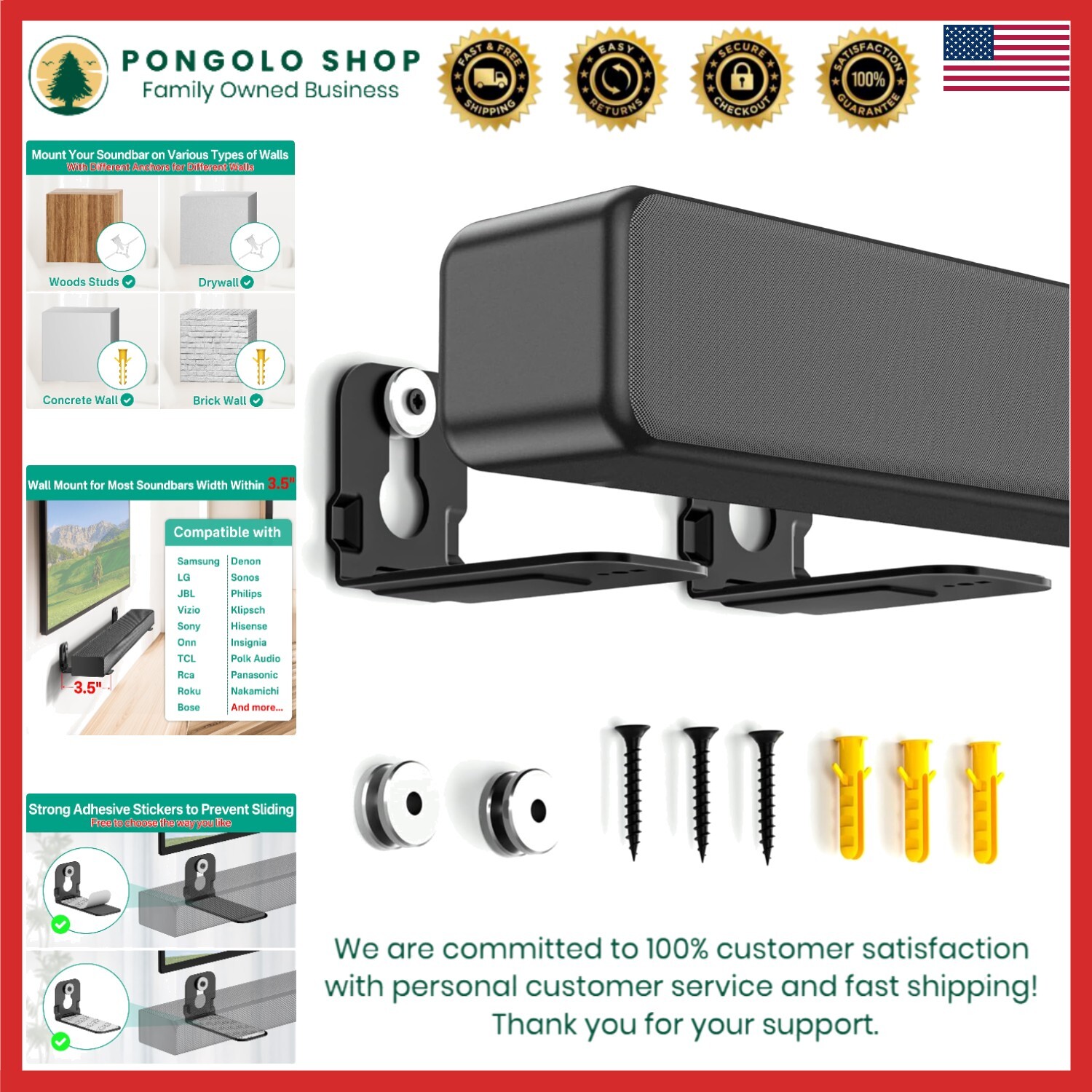 Universal Soundbar Wall Mount Bracket – Holds 30 lbs, Fits Most Soundbars-image