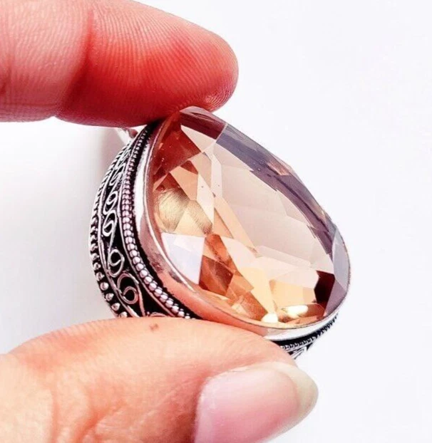 Morganite Gemstone Handmade 925 Sterling Silver Ethnic Jewelry Pendant - Image 4 of 4