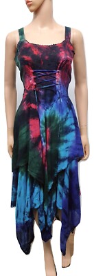 Tie Dye Dress Maxi Soft Viscose Boho Corset Lace up Festival Pixie Hem 18 20 22