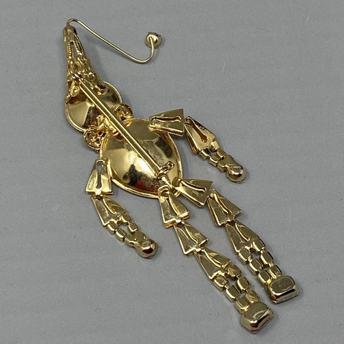 Articulated Clown Brooch Jester Gold Tone Blue Red Prong Set Rhinestones Large - Picture 7 of 9