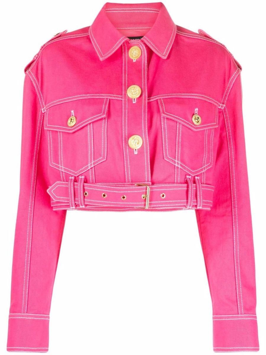 NWT $2395 Balmain X Barbie Logo Patch Cropped Denim Jacket NWT $2395 Balmain X Barbie Logo Patch Cropped Denim Jacket
