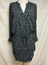 JOIE Deangela Blouson Shift Mini Dress Sz S Drawstring Waist V-Neck Gray Blue