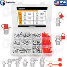 120x Grease Nipple Fittings Kit with 60Pcs Caps 1/4" 1/8" Straight 45 90 Degree