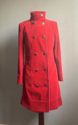 M&S RED CORDUROY COAT 10 long line jacket per una 100% cotton military smart