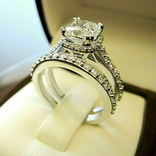 2.50Ct Cushion Cut Moissanite Engagement Bridal Set Ring 925 Sterling Silver - Bild 2 von 9