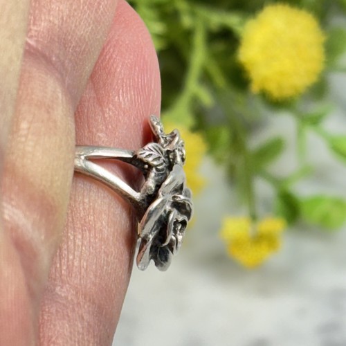 Vintage Sterling Silver 925 Large 3D Rose Floral Split Band Ring Size 7.5 EC - Picture 8 of 12