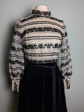 As is Black And Gold Vintage Velvet Mockneck Dress Broken Zipper