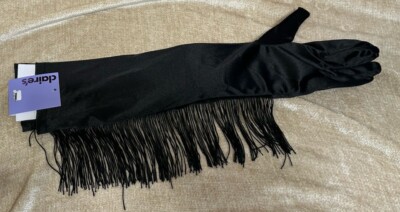 Claire's Fringed Long Black Satin Bride Gloves Latin Dance Performance Party