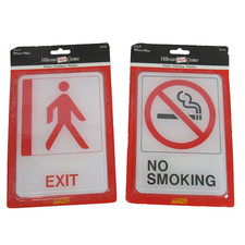 Hillman Plastic Signs Lot of 2 EXIT NO SMOKING 5x7 In Plastic Self Stick Red
