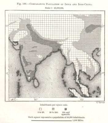 Vergleichende Bevölkerung Indiens und Indochinas. Südasien. Skizzenkarte 1885