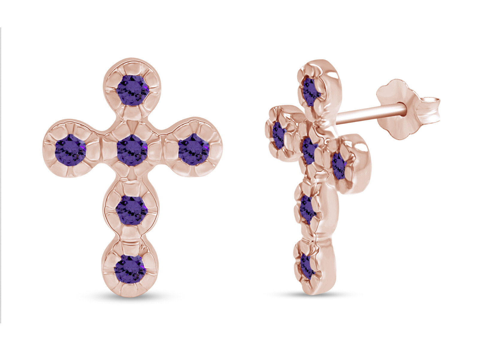 14K Rose Gold Plated Simulated Birthstone Cross Stud Earrings for Women-image