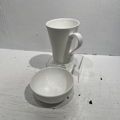 MIKASA Bone China LUCERNE WHITE Pattern FRUIT BOWL and a mug coffee  replacement