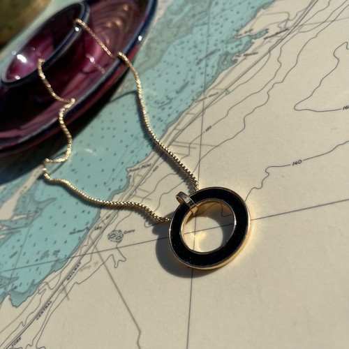 Vintage Black Enamel Circle Pendant Necklace