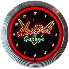 Hot Rod Garage neon clock sign garage Mancave gameroom shop lamp Light em up NIB