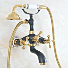 Black Gold Brass Bathroom Wall Mount Bath Tub Clawfoot Faucet W/ Handheld Shower