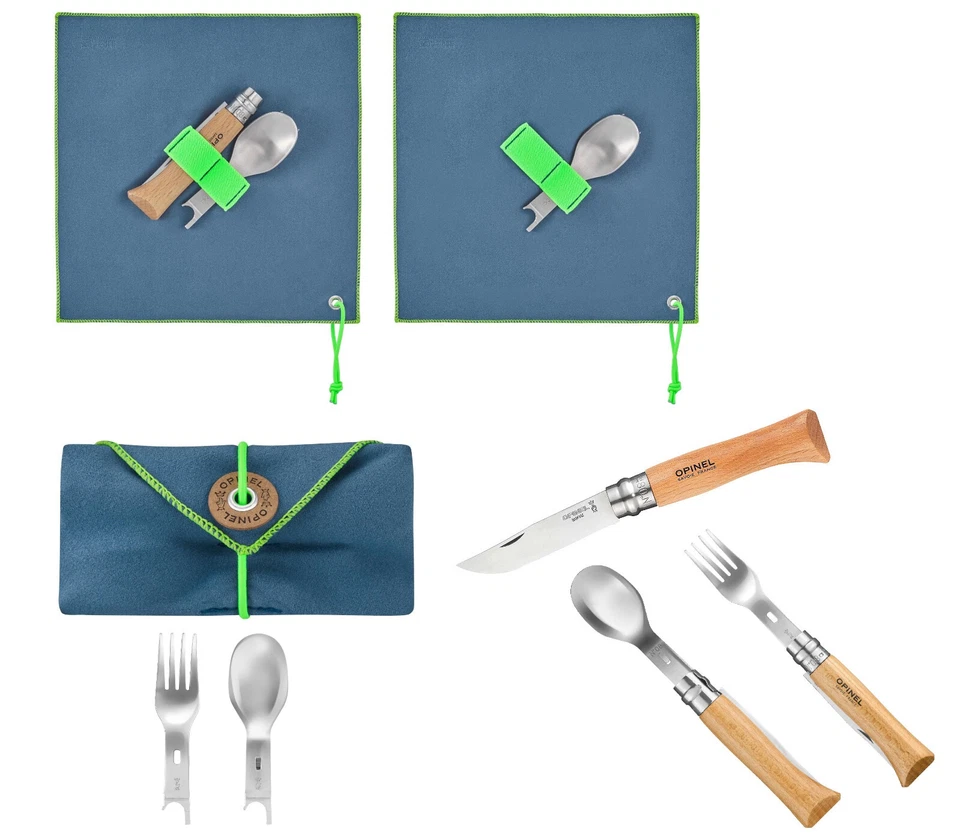 Opinel PICNIC PLUS 3-teiliges oder 4-teiliges Set Gabel Messer Löffel Camping