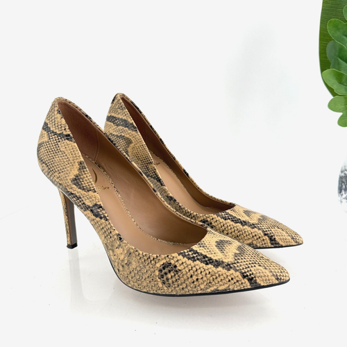Sam Edelman Damen Haselnuss Pumps Stilettoabsatz spitz zulaufend Schlangenmuster Leder 6,5 - Bild 1 von 16