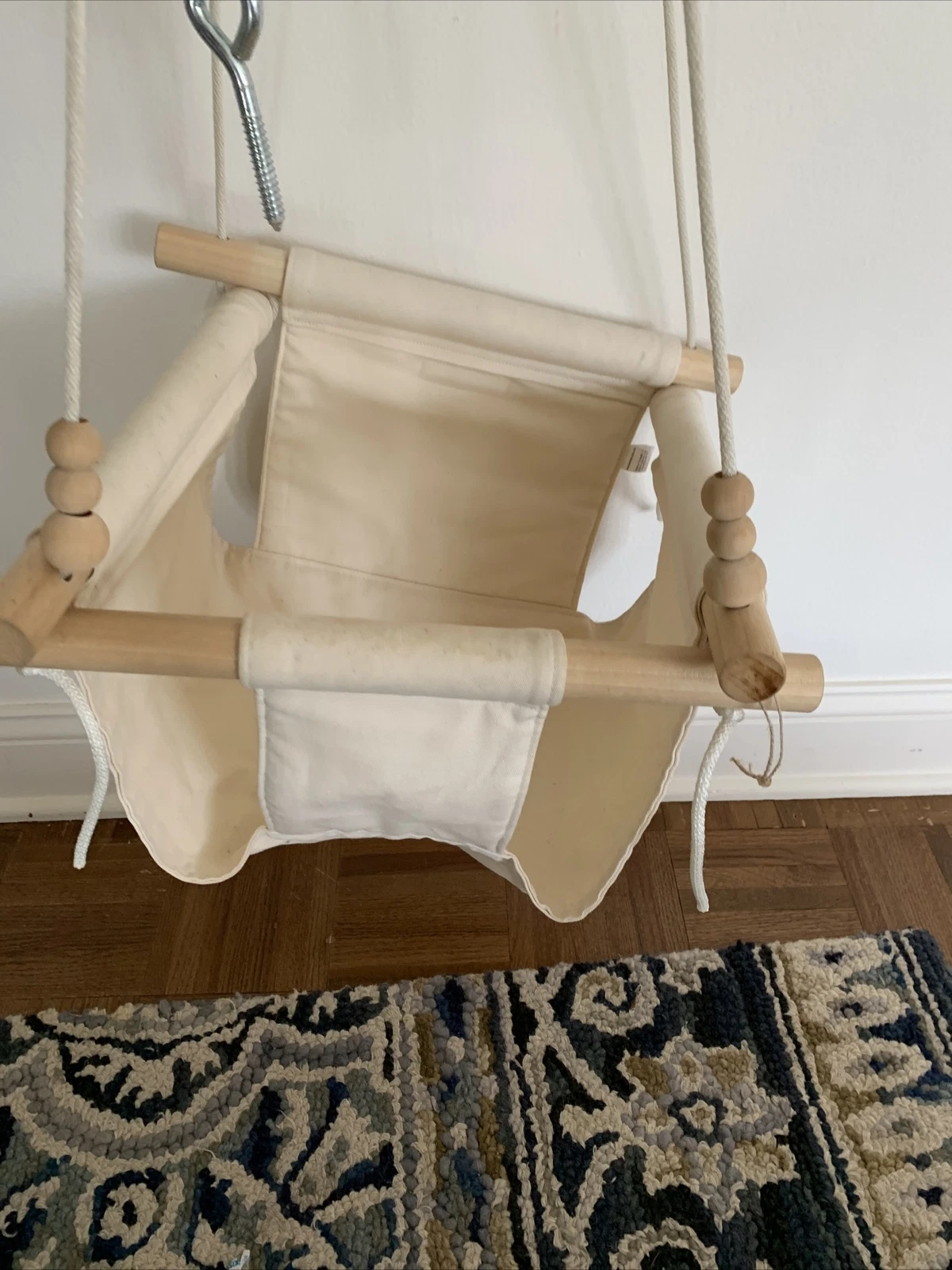 Baby Canvas Hanging Swing Seat Wooden Hammock Chair Toy Beige