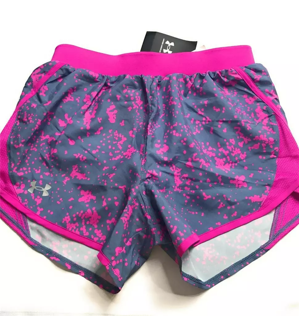 New Under Armour Women's UA Fly By 2.0 Printed Running Shorts, Pink, Size XS