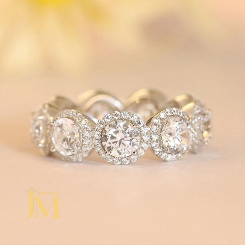 Round Cut 2.50 Carat Moissanite Eternity Wedding Band Solid 14K White