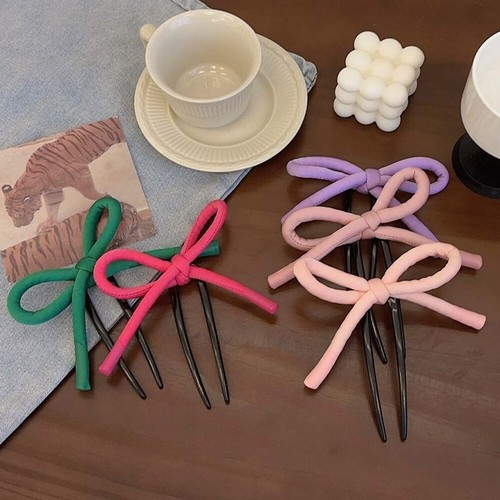 Women's Bow U-Shaped Hair Pin Tied Bow Hair Fork Hairpin Bowknot Hair Sticks ↕ - Picture 8 of 28