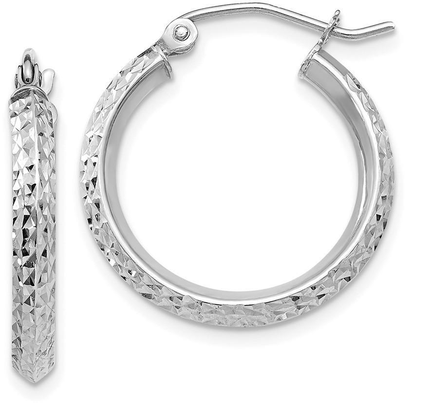 14K White Gold 20mm Shiny-Cut Hoop Earrings with Edged Detail