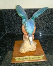 Vintage Porcelain China Kingfisher bird On Wooden Stand
