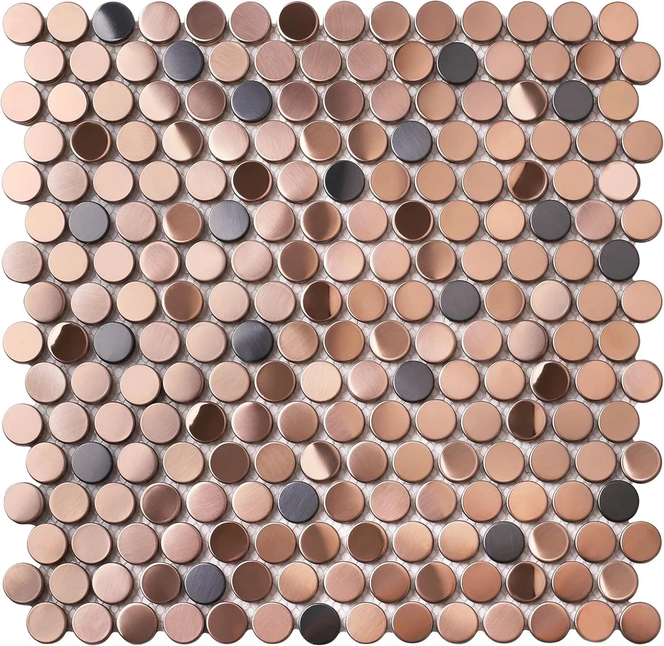 Copper Black Penny Round Mosaic Tiles - Elegant Art Deco for 5 Sq. Ft. Coverage - Image 3 of 4