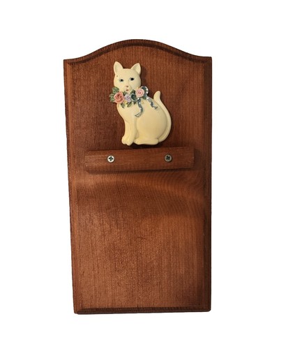 Vintage Kitschy Kitty Cat Notepad Holder Wooden Wall Decor •REFILLABLE• 80s